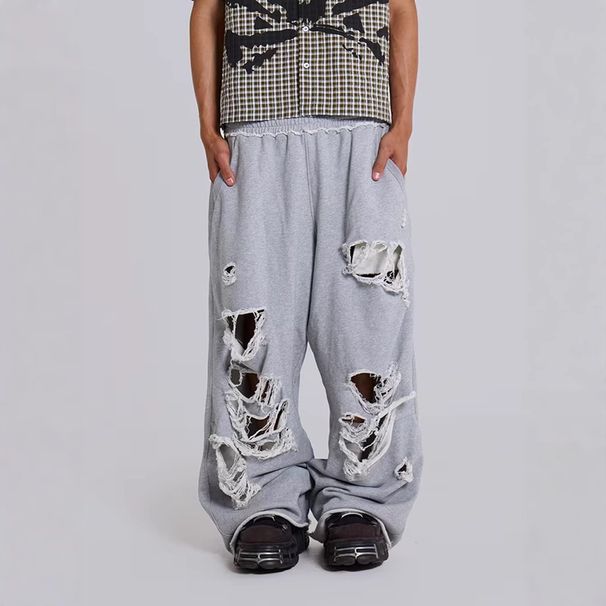 Men's Clothing Special Wide Leg Straight Summer Pure Cotton High Waist Sweatpants Versatile Spray Color Sports Casual Pants Hip Hop Style Pants_viptrois.com