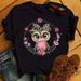 maycar Owl European Size T-Shirt Black Casual T Pattern Cotton Women's Short Sleeve Shirt Kawaii Cartoon_viptrois.com