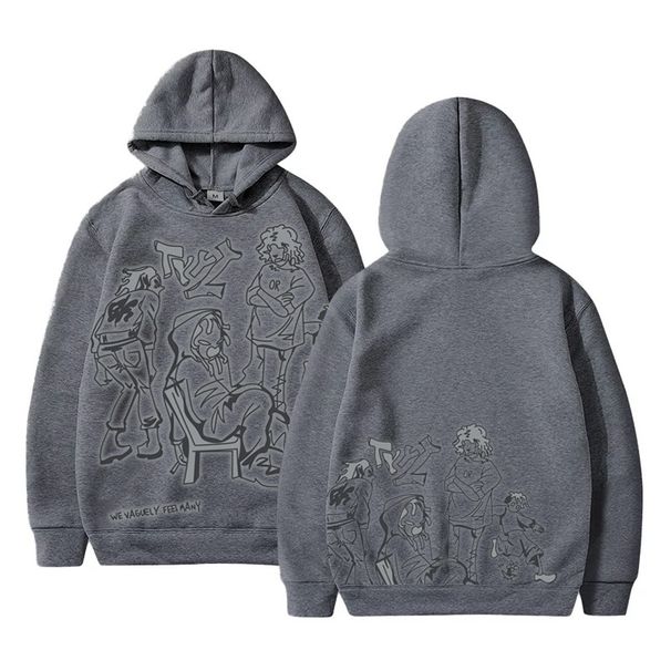 Men's Clothing Street Casual Sports Loose Cartoon Print Y2K Graffiti Hoodie - Oversized Pullover Sweatshirt With Cartoon Print, Unisex Streetwear_viptrois.com