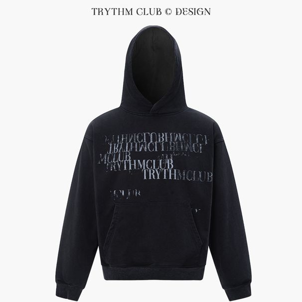 Men's Clothing Retro Gradient Slogan Letter Printing Old Hooded Sweatshirt Trendy Brand Loose Hip Hop_viptrois.com
