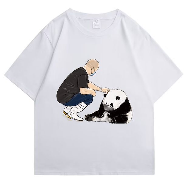 Casual Urban Fashion For Men & Women Panda Graphic Print T-Shirt Oversized Relaxed Fit 100% Cotton Unisex Streetwear_viptrois.com