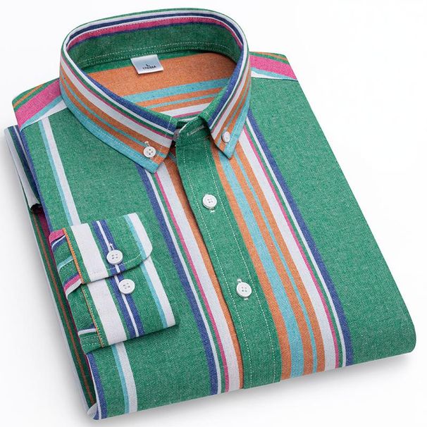 Men's Clothing Men's Casual Long Sleeve Shirt - Blue & White Striped Cotton Blend Relaxed Fit Button Down Shirt For Autumn & Spring_viptrois.com