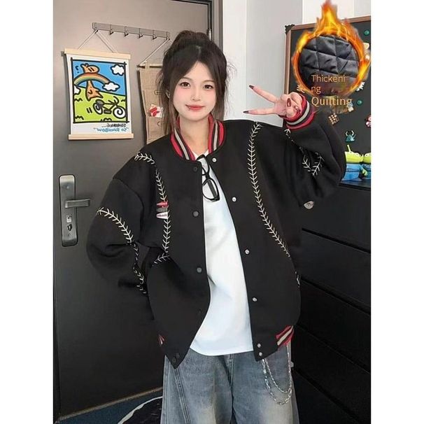 Vintage Baseball Jacket Men's Winter Coat – Thickened Wool-Blend Bomber With Stand Collar ( Letter Embroidery, Unisex Loose Fit)_viptrois.com