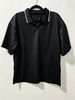 Men's Contrast Collar Striped Textured Polo Shirt, Casual V-Neck Short Sleeve Top_viptrois.com