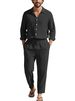 New Four-season Linen Collar Casual Loose Beach Sun Protection Long-sleeved Shirt And Pants Set For Men_viptrois.com