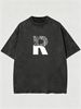 Summer New Washed Short-sleeved T-shirt, Men's Colorful Geometric Letter Creative Printing Half-sleeved Youth Trend Versatile Casual Loose Base Tee_viptrois.com