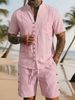 Men's Linen Short Sleeve Shirt And Shorts Set - Retro Casual Pure Color Summer Outfit_viptrois.com