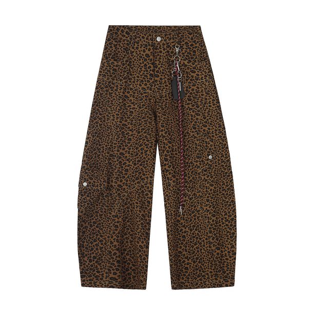 American Style Leopard Print Scimitar Jeans For Men Loose Hip Hop Trendy Pendant Decoration Embroidered Wide-Leg Long_viptrois.com
