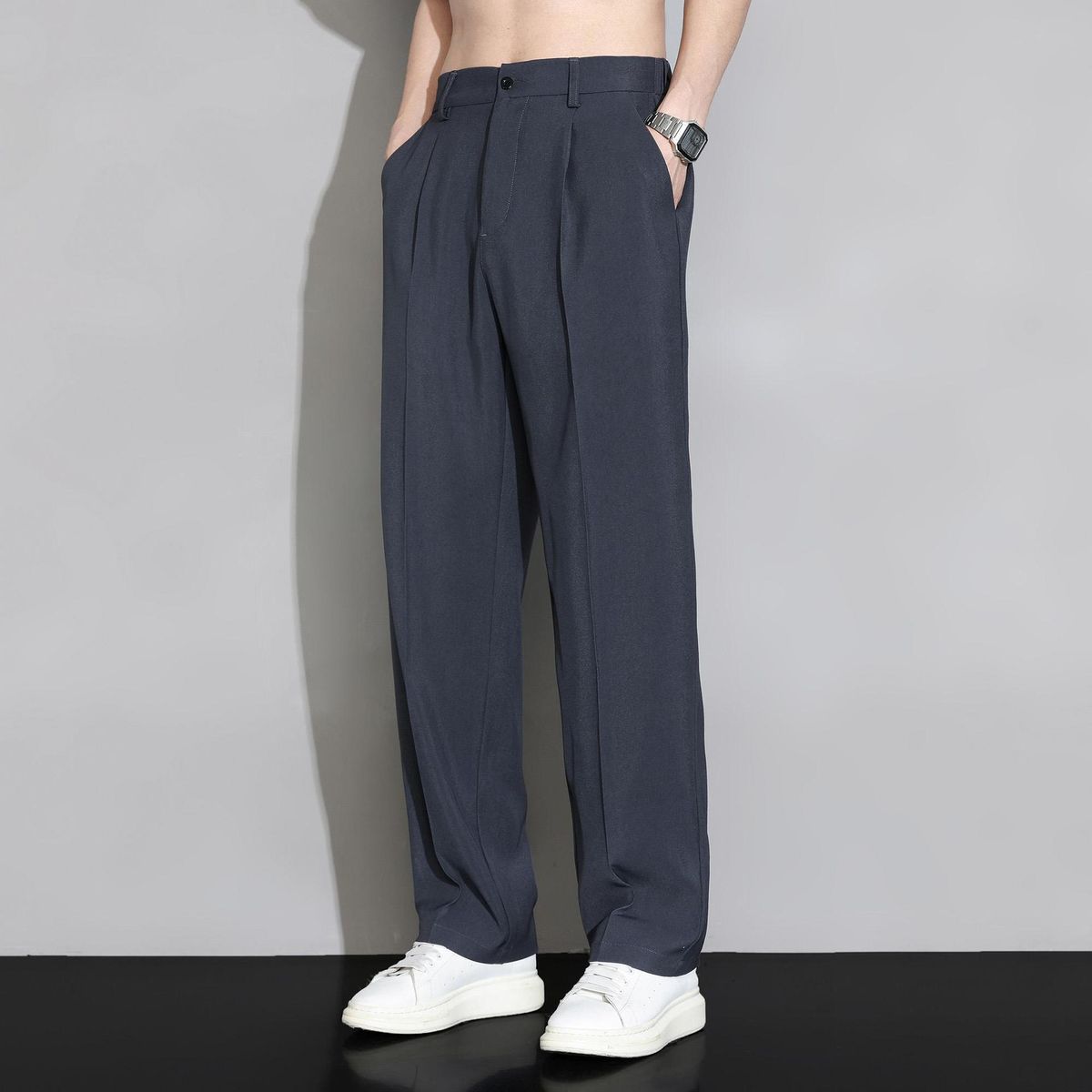 Men's Ice Silk Shorts, Summer Cool Thin Style, Wide Leg Straight Leg Loose Casual Pants, Suit Pants_viptrois.com