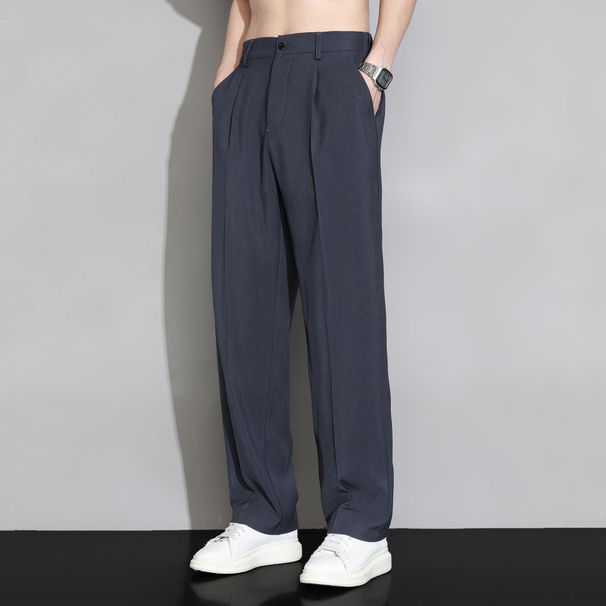 Men's Ice Silk Shorts, Summer Cool Thin Style, Wide Leg Straight Leg Loose Casual Pants, Suit Pants_viptrois.com