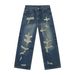 Men's Clothing Nirben Denim | American Ripped Jeans Men's High Street Retro Vibe Loose Trendy Straight Wide Leg Trousers_viptrois.com