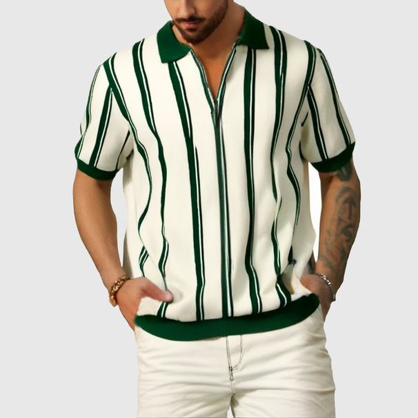 Unbeatable Quality Men's Summer Short Sleeved Polo Shirt Men's Korean Version Striped Zipper Knitted Lapel_viptrois.com