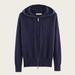 Retro Zip-Up Hooded Sweater – Polyester Knit Cardigan With Stand Collar (Navy) – Unisex Lightweight Layering Piece For Autumn_viptrois.com