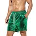 Premium Products Men's Plaid Shiny Leather Shorts, Fashionable And Casual Five Quarter Pants, Plus Size Men's Beach Shorts_viptrois.com