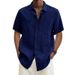 Men's Clothing New Men's Short Sleeved Shirt Cotton Lapel With Pockets Solid Color Loose Large Version Men's Shirt_viptrois.com