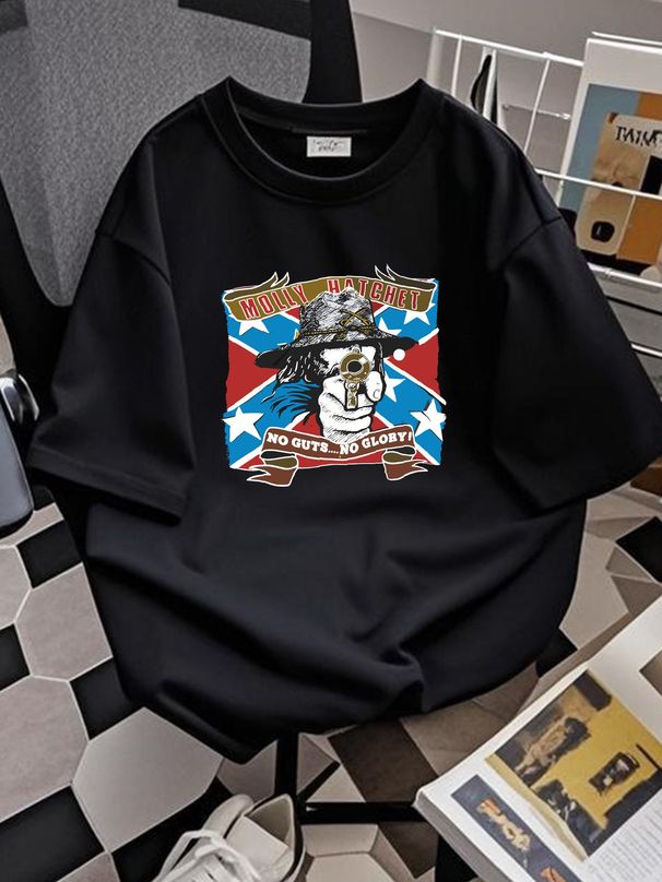 80’s Molly Hatchet Shirt No Guys No Glory New Design Black T Shirt NH6848 Breathable Versatile Streetwear Stretched Unisex Designer Clothes_viptrois.com