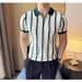 Men's Half Zip Polo Shirt Contrast Color Striped Short Sleeved Summer Trend Slim Fit Lapel Elegant Light Mature T-Shirt_viptrois.com