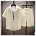 Men's Clothing Short Sleeved Shirt And Shorts Set Summer Ice Silk Suit Thin Sports Casual Two Piece Suit For Men_viptrois.com