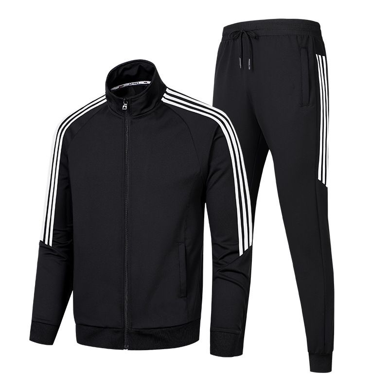 Men's Sportswear Set - Classic 3-Stripe Track Jacket & Jogger Pants, Cotton-Blend Comfort For School & Casual Wear_viptrois.com