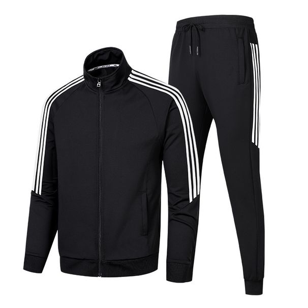 Men's Sportswear Set - Classic 3-Stripe Track Jacket & Jogger Pants, Cotton-Blend Comfort For School & Casual Wear_viptrois.com