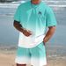 Men's Gradient Print Short Sleeve T-Shirt And Shorts Set, Summer Casual Streetwear Outfit, Soft Breathable Polyester Blend, Multiple Colors_viptrois.com