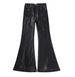Men's Waxed Coated Flared Jeans - Dark Aesthetic Wide-Leg Denim Pants With Draped Hem & Detachable Straps_viptrois.com