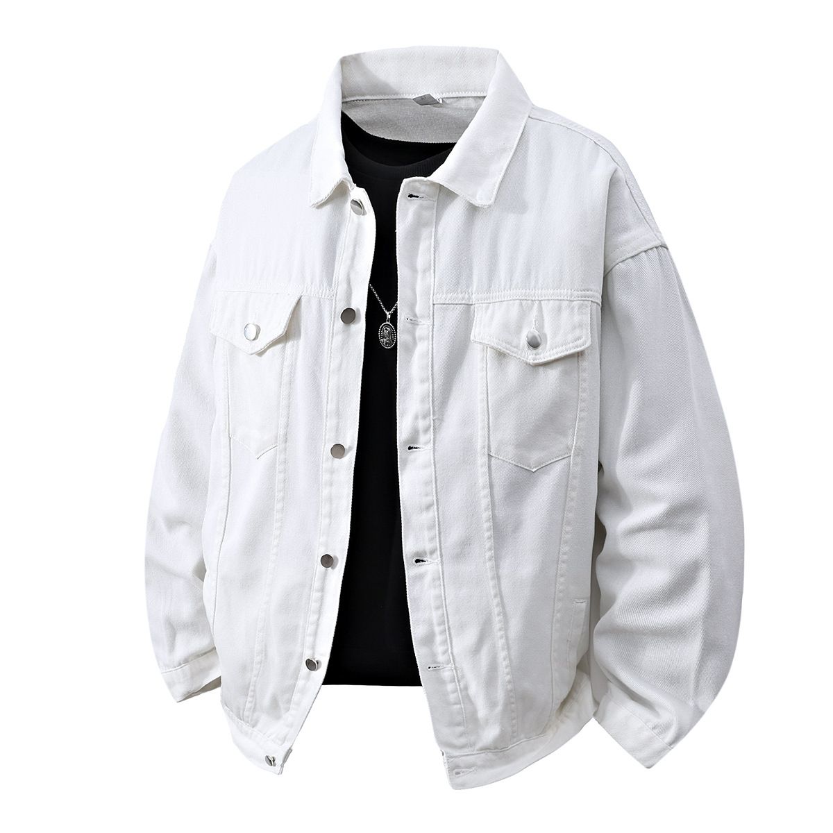 Men's Clothing Loose White Denim Jacket Men's Basic Simple Solid Color Versatile Cardigan Black Vibrato Autumn And Winter Thick Men's Jacket_viptrois.com