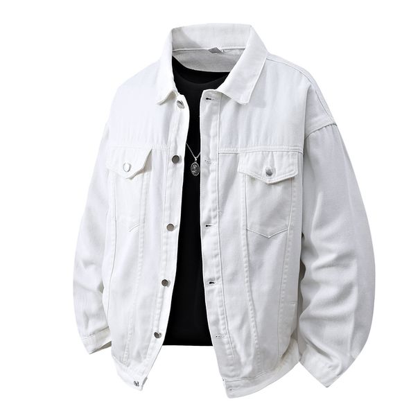 Men's Clothing Loose White Denim Jacket Men's Basic Simple Solid Color Versatile Cardigan Black Vibrato Autumn And Winter Thick Men's Jacket_viptrois.com