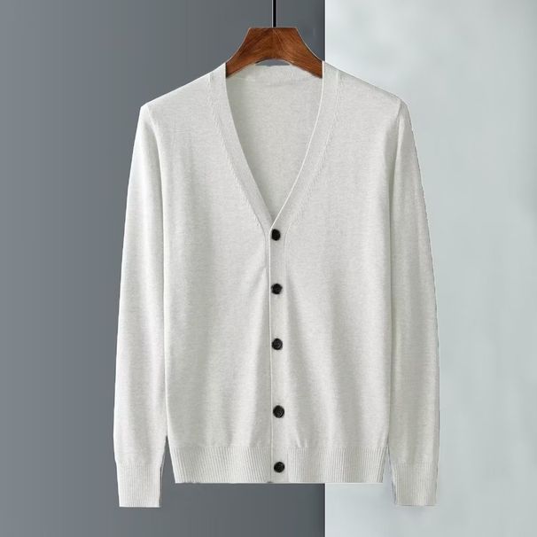 Knitted Cardigan Business Casual V-Neck Solid Color Sweater Jacket Men's Spri And Autumn Knitwear One Piece_viptrois.com