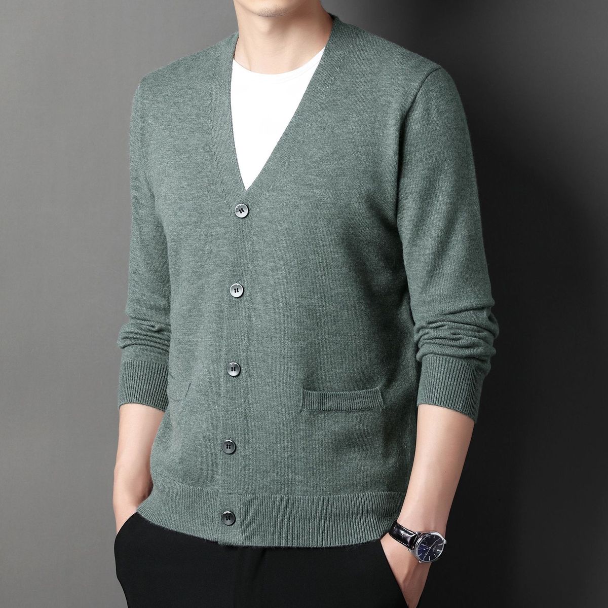 Men's V-Neck Cardigan Sweater – Classic British-Inspired Knit With Cable Stitch Detail (M-4XL, Machine-Washable Wool Blend For Autumn Layering)_viptrois.com