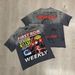 Vintage Gray Rhinestone Men's T-shirt Summer Loose Newspaper Scorpion Collage Double-sided Printed Couple's Top_viptrois.com