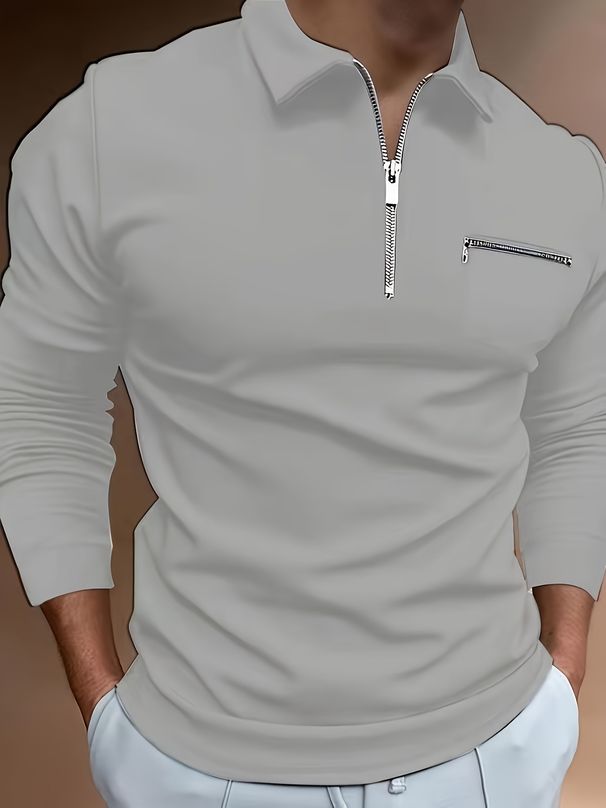 Men's Clothing Men's Large Size Long Sleeve Zipper Pocket Sports Polo Shirt Flat Cloth Silky Comfortable Thin T Shirt_viptrois.com