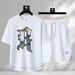 Men's Clothing Summer fashion brand new casual short sleeved sports five point pants two piece suit men's large size loose T shirt top_viptrois.com
