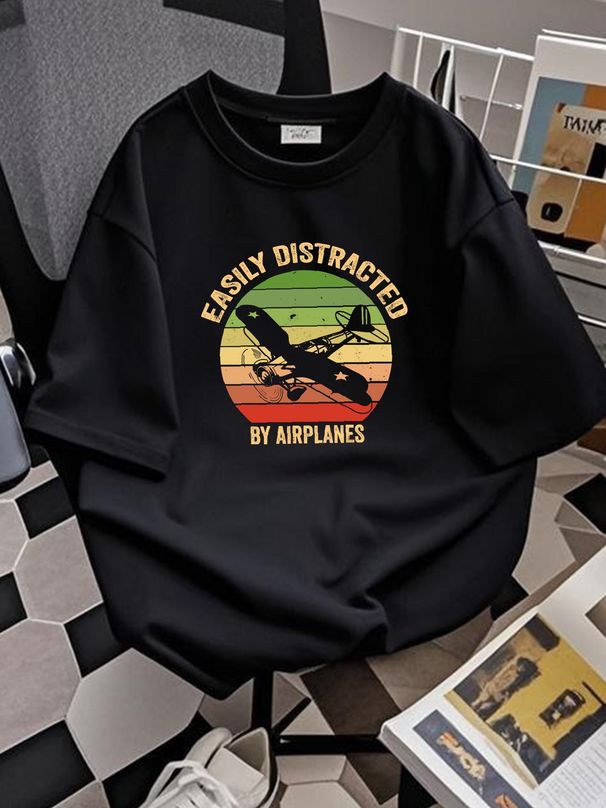 Easily Distracted By Airplanes, Retro Vintage Plane,Gift For Pilot,Fathers Day Tee, Gift For Airplane Lover,Aviation Shirt,Funny Soft Homme_viptrois.com
