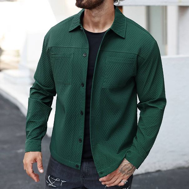 Men's Clothing High Quality Texture Fashion Casual Shirt Lapel Cardigan_viptrois.com