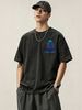 230g Washed Men Casual Tee Blue Open Book Green Sun Manant Letter Print Short Sleeve Loose Daily Streetwear T-Shirt_viptrois.com