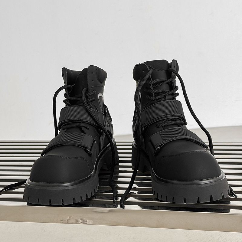 Men's Shoes Niche Autumn New Velcro Martin Boots Functional Style Deconstruction High Top Motorcycle Style Work Boots Heightening Boots_viptrois.com