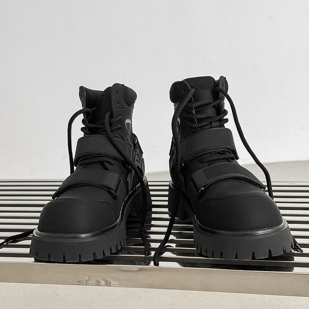 Men's Shoes Niche Autumn New Velcro Martin Boots Functional Style Deconstruction High Top Motorcycle Style Work Boots Heightening Boots_viptrois.com