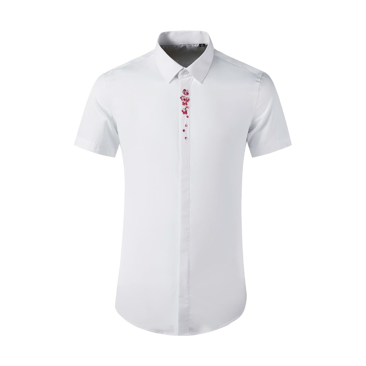 Men's Clothing Men's Spring Heart Art Short Sleeve Shirt Chinese Style Plum Blossom Embroidery Cotton Top Ethnic Placket Casual Wear_viptrois.com