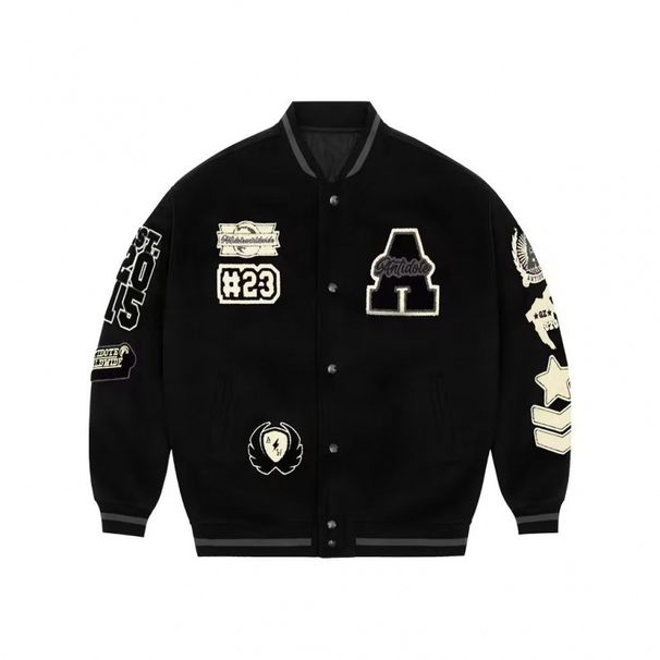 Men's Baseball Jacket Embroidered Wool Pilot Stand Collar Cardigan Jacket_viptrois.com