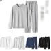 Men's Cotton Sweatshirt & Sweatpants Set – Casual Round Neck Two-Piece Outfit (Grey/Black/Blue, M-5XL)_viptrois.com