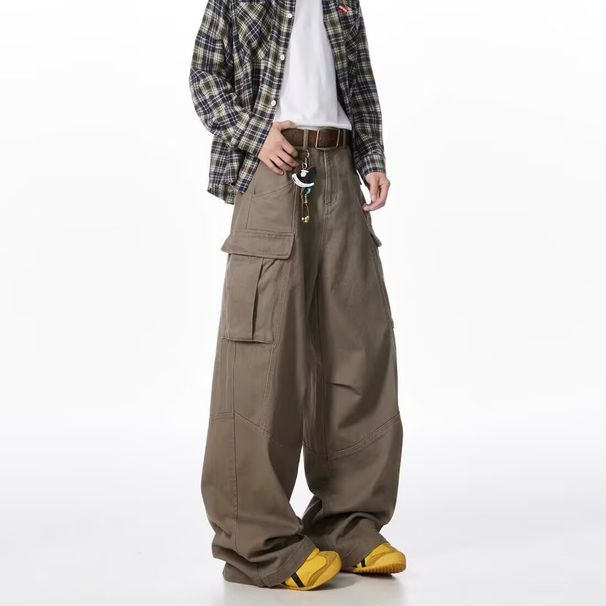 American Vintage For Men And Women, Spring/autumn, Relaxed Fit, Large Pockets, Workwear Style, Wide-leg, Slimming_viptrois.com