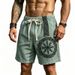 Men's Summer Bamboo Linen Shorts Viking Style Printed Casual Drawstring Straight Leg Pants Retro Fashion_viptrois.com