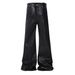Men's Waxed Coated Flared Jeans - Dark Aesthetic Wide-Leg Denim Pants With Draped Hem & Detachable Straps_viptrois.com
