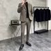 Men's Wool-Blend Slim Fit Suit Set, Casual Two-Piece Blazer & Pants, Inspired British Style For Spring & Autumn_viptrois.com