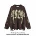 American Design Distressed Letter Jacquard Knit Sweater Loose Fit Unisex National Trend Street Style Long Sleeve Top_viptrois.com