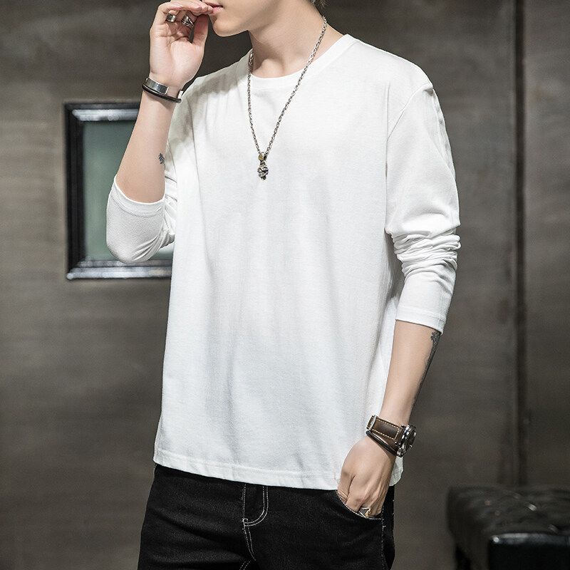 2025 New Spring Round Neck Long Sleeve T-Shirt Slim Fit Solid Color Base Shirt Casual Versatile Pullover For Men_viptrois.com