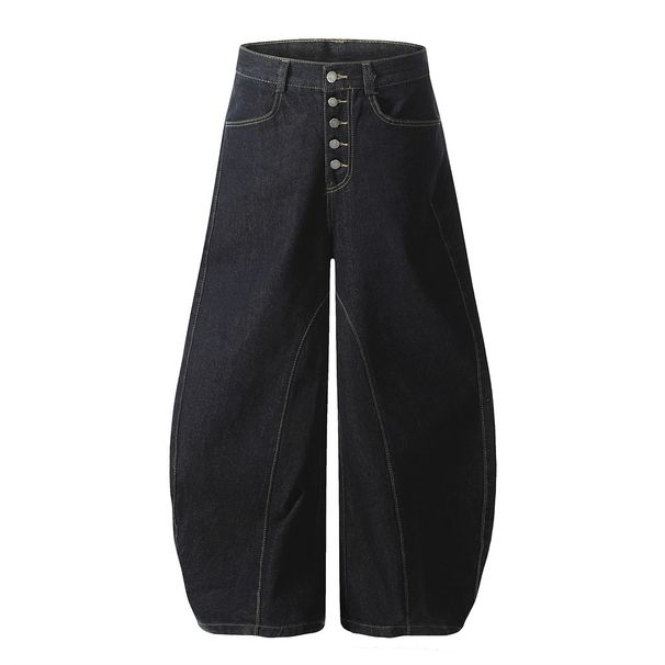 Camouflage Scimitar Trendy Men's Wide-Leg Cargo Long Pants Button Front Design Sense Stitching Banana Jeans_viptrois.com