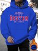 Men's Autumn And Winter Casual Fashion Loose Hooded Sweatshirt Boston Letter Pattern Print Warm Long Sleeved Pullover_viptrois.com