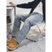 Men's Herringbone Denim Jeans – Relaxed Straight-Leg Casual Pants For Summer_viptrois.com